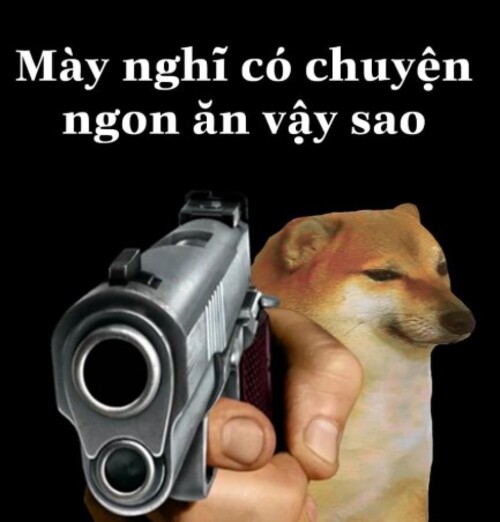 cheems cầm súng meme