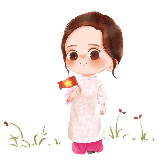 chibi cô giáo mặc áo dài