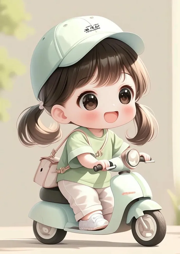 chibi hình ảnh người đi xe máy hoạt hình đáng yêu