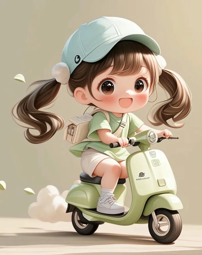 chibi hình ảnh người đi xe máy hoạt hình