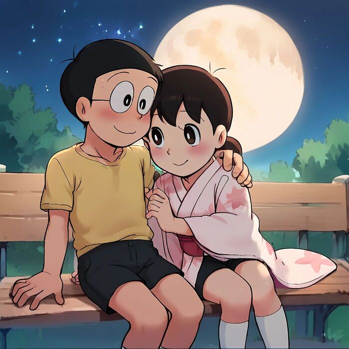 hình ảnh nobita và shizuka tình cảm chibi