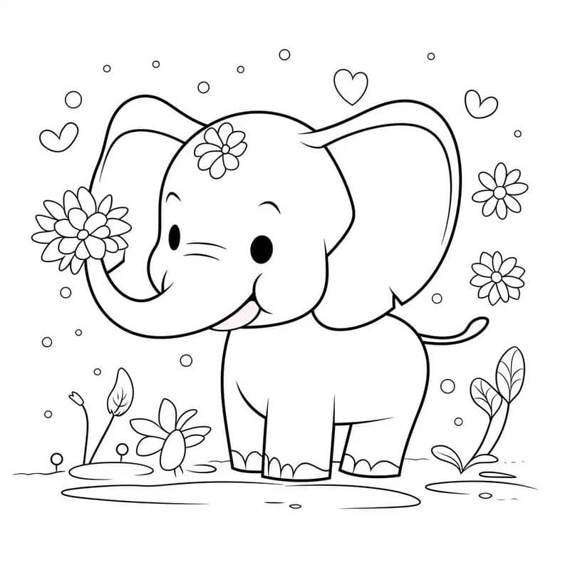 ảnh tô màu con voi dễ thương