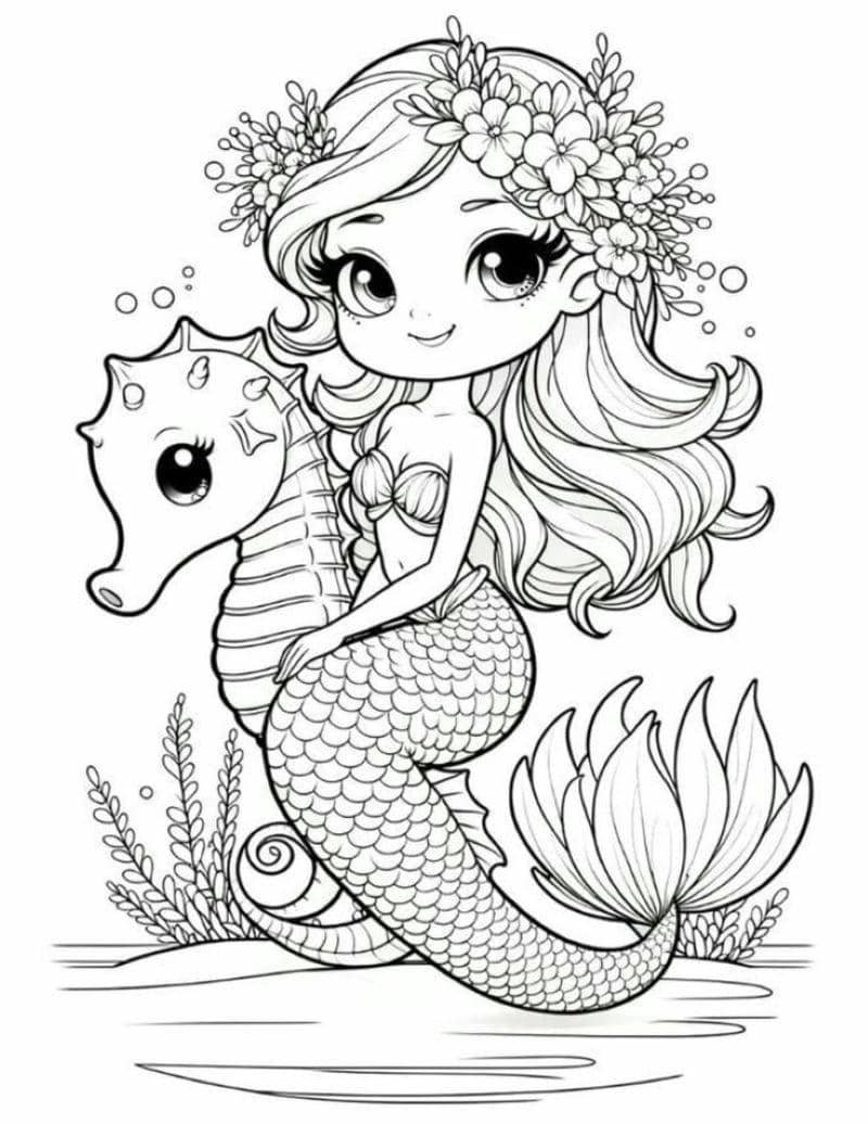 ảnh tranh tô màu nàng tiên cá đáng yêu