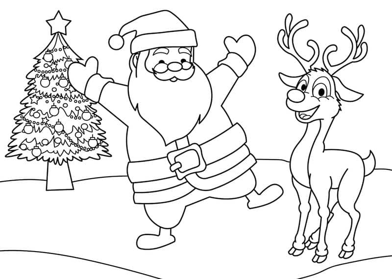 tranh tô màu ông già noel và con tuần lộc